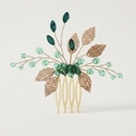 light Luxury Rhinestone Leaf Hair Comb Green Handmade