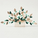 light Luxury Rhinestone Leaf Hair Comb Green Handmade