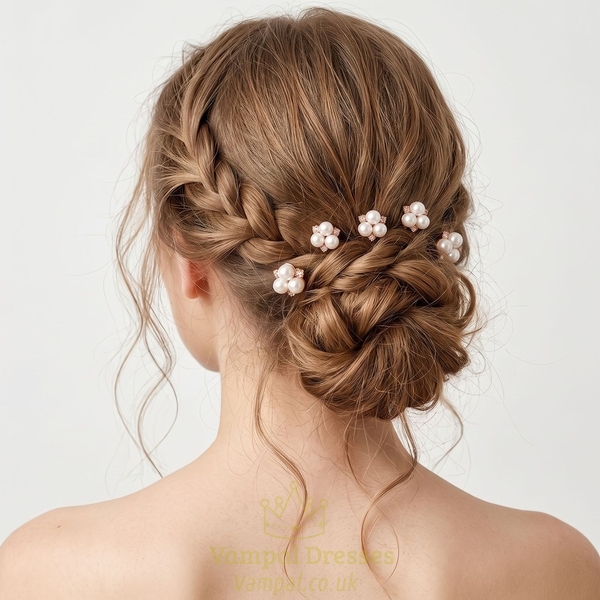 u-Shaped Pearl Flower Hairpin Set For Bridal Updo