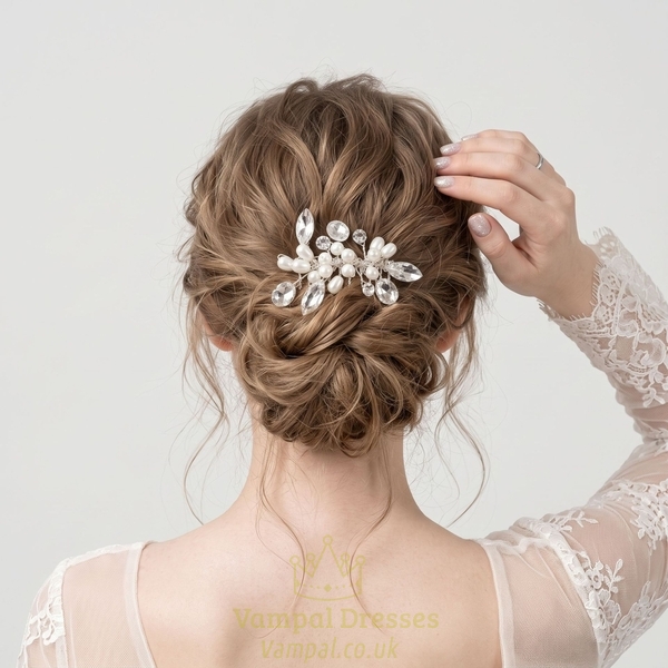light Luxury Versatile Pearl Rhinestone Hair Comb HS-J807 minimalist Pearl Hair Comb Handmade Wire-Wrapped