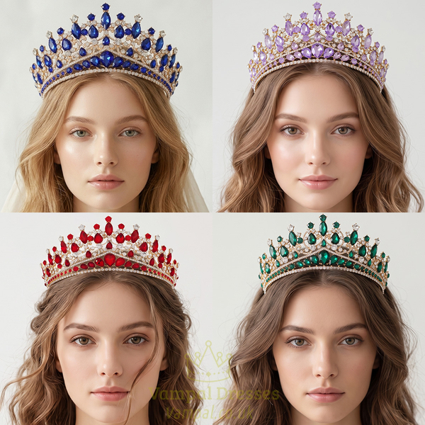 light Luxury Rhinestone Queen Crown Bridal Headpiece