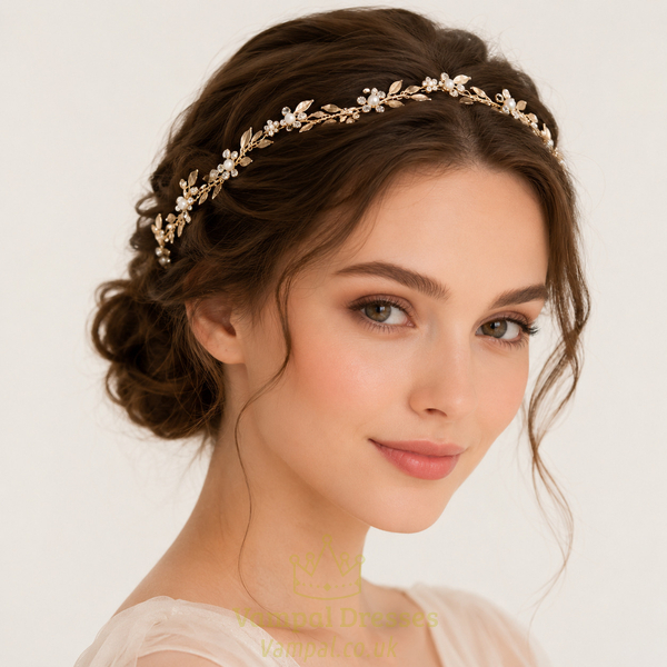 alloy Leaf Pearl Rhinestone Bridal Headband