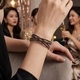 rhinestone Double-Layer Cross Open Bracelet For Women