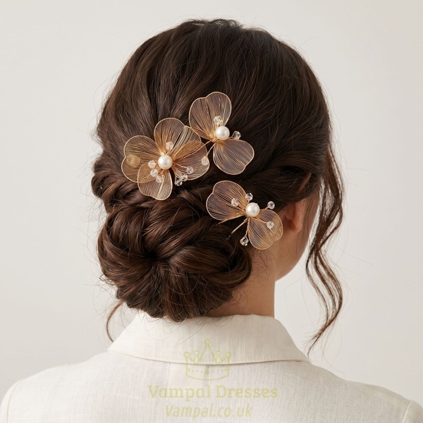 gold Pearl Hollow Flower Hairpin Set french Romantic Forest-Style Pearl Hollow Flower Hairpin Set