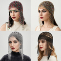retro Colorful Bead Tassel Hair Chain Handmade Woven Mesh Hair Net