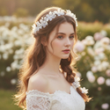 white Floral Pearl Bridal Headband Wedding Veil Accessory