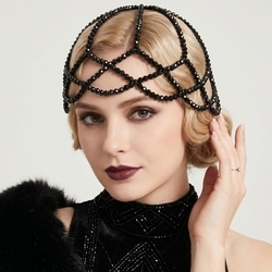 Black Crystal Beaded Hair Chain Hs-J7536blk