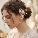 sweet Floral Pearl Ear Cuff handmade Pearl Rhinestone Flower Earrings Forest Style Bridal Clip-On