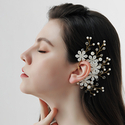 sweet Floral Pearl Ear Cuff handmade Pearl Rhinestone Flower Earrings Forest Style Bridal Clip-On