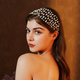 gold grid pearl headband handmade Pearl Mesh Bridal Headband Forest Style
