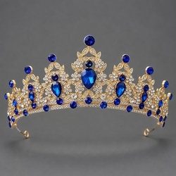 Kc Gold Blue Rhinestone Versatile Birthday Crown Ts-J2720gblue