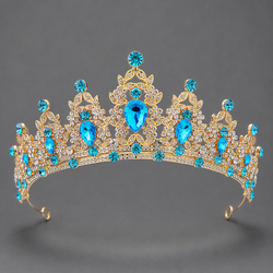 Kc Gold Light Blue Rhinestone Versatile Birthday Crown Ts-J2720glb