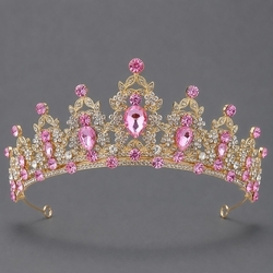 Kc Gold Pink Rhinestone Versatile Birthday Crown Ts-J2720gpink