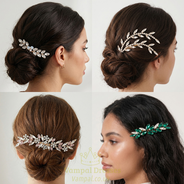 light Luxury Rhinestone Bridal Hair Comb Leaf Crystal Updo Accessory