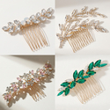light Luxury Rhinestone Bridal Hair Comb Leaf Crystal Updo Accessory