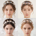 handmade Beaded Bridal Headband With Golden Leaf And Pearl Flower