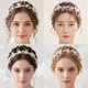 handmade Beaded Bridal Headband With Golden Leaf And Pearl Flower