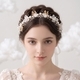 handmade Beaded Bridal Headband With Golden Leaf And Pearl Flower