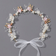 handmade Beaded Bridal Headband With Golden Leaf And Pearl Flower
