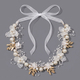 handmade Beaded Bridal Headband With Golden Leaf And Pearl Flower