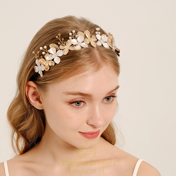 gold TS-J3334G handmade Alloy Flower Leaf Bridal Headband