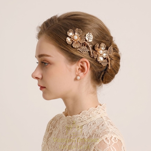 gold Vintage Flower Hair Comb HS-J7119AG (2-Pack) retro Light Luxury Floral Bridal Hair Comb