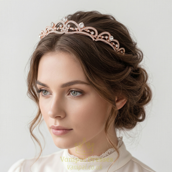 rose Gold Rhinestone Bridal Crown Headband