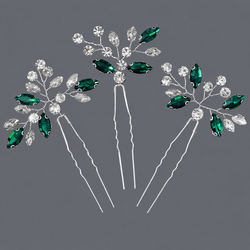 Silver Green Rhinestone Minimalist Hairpin Set Hs-J6405sgreen