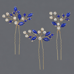 Gold Blue Rhinestone Minimalist Hairpin Set Hs-J6405ghblue