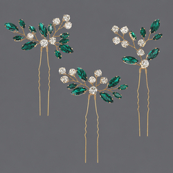 Gold Green Rhinestone Minimalist Hairpin Set Hs-J6405ghg