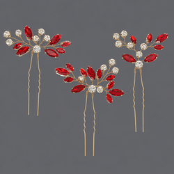 Gold Red Rhinestone Minimalist Hairpin Set Hs-J6405ghred
