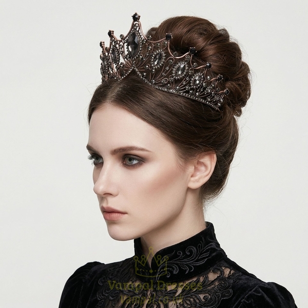 bronze Black Diamond baroque Vintage Black Rhinestone Crown Headpiece
