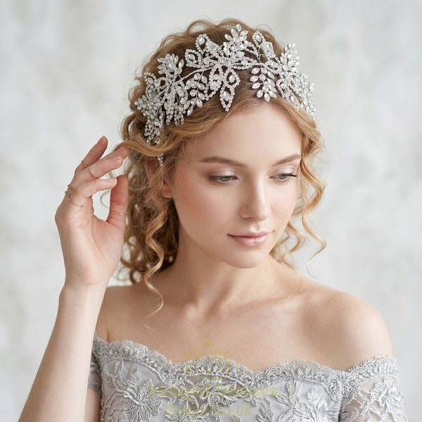 heavy-Duty Rhinestone Bridal Headband 3D Floral Leaf Hair Accessory