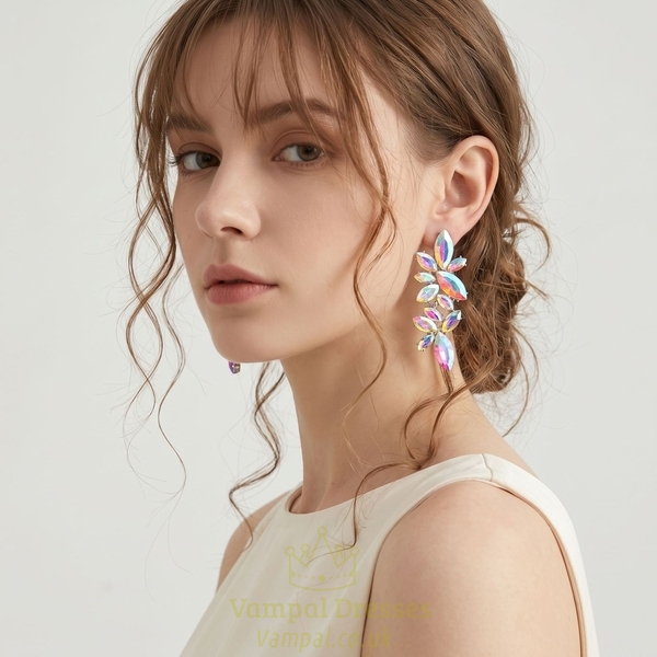 colorful Marquise Rhinestone Floral Leaf Earrings