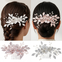 vintage Pearl Rhinestone Hair Comb With 3D Alloy Flower