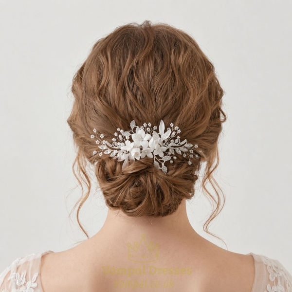 sweet and versatile bridal hair comb handmade Seed Bead Ceramic Flower Hair Comb Bridal Wedding Updo Headpiece