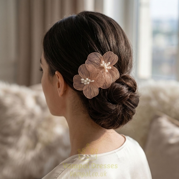 chinese Style Gold Silk Flower Hair Comb Hanfu Bride Headpiece