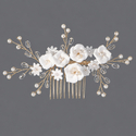 handmade Clay White Flower Pearl Hair Comb For Women