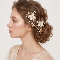 gold flower beaded duckbill clip handmade Pearl Gold Flower Duckbill Clip Bridal Hair Accessory