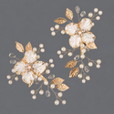 gold flower beaded duckbill clip handmade Pearl Gold Flower Duckbill Clip Bridal Hair Accessory