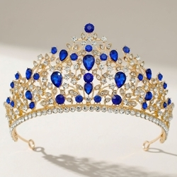 Gold Blue Rhinestone Crown Ts-J3211gblue