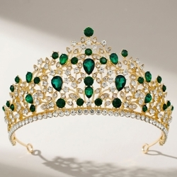 Gold Green Rhinestone Crown Ts-J3211ggreen