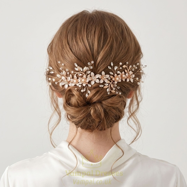 forest-style floral hair comb headband HS-J7218G handmade Rose Gold Flower And Leaf Hair Comb Headband