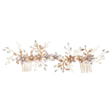 forest-style floral hair comb headband HS-J7218G handmade Rose Gold Flower And Leaf Hair Comb Headband