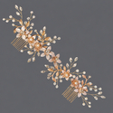 forest-style floral hair comb headband HS-J7218G handmade Rose Gold Flower And Leaf Hair Comb Headband