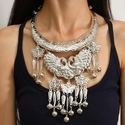 silver ethnic Peacock Wind Chime Halter Necklace