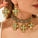 retro Cross Necklace And Earring Set For Women