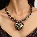 leopard print heart Leopard Print Pendant Leather Cord Necklace