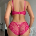 rose Red women's V-Neck Push-Up Bra And Mesh Panty Set