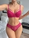 rose Red women's V-Neck Push-Up Bra And Mesh Panty Set